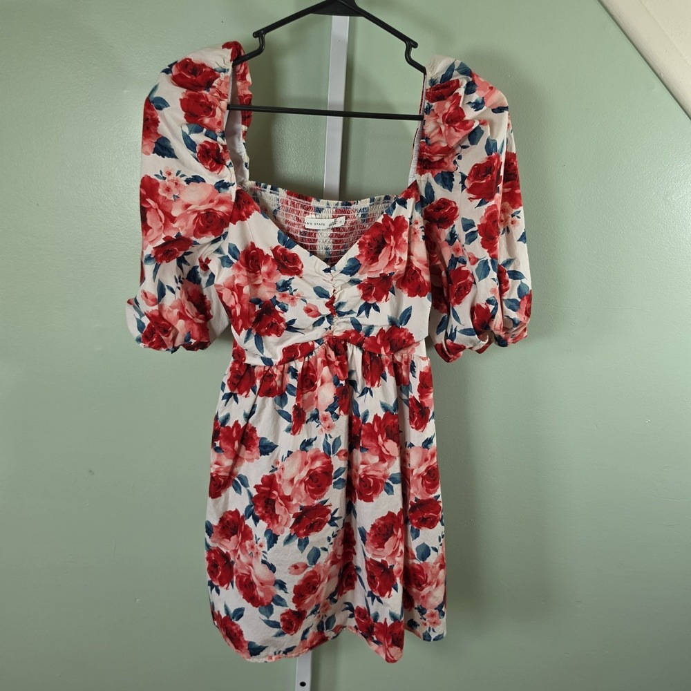 Alter'd State Women's Puff Sleeve Mini Dress Red Floral Size Small Milkmaid